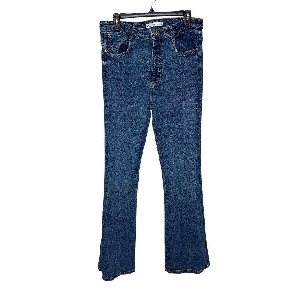 Zara Womens Flared Boot Cut Denim Jeans High Waist Saek Wash size 12